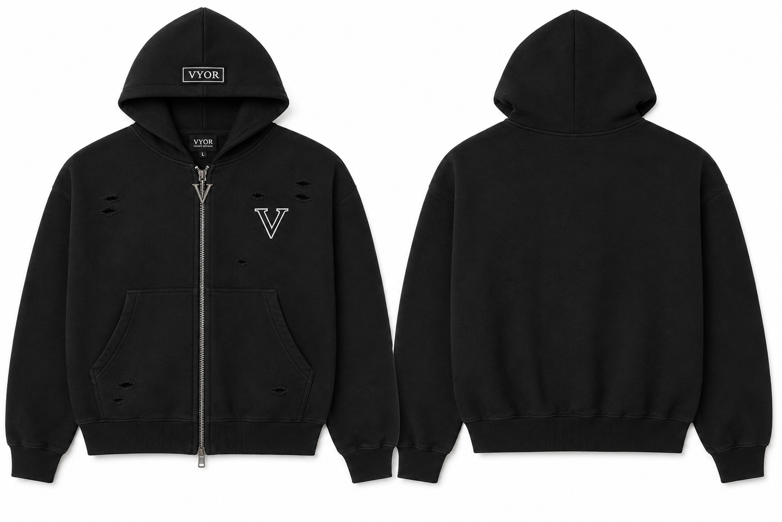 VYOR DISTRESSED ZIP HOODIE